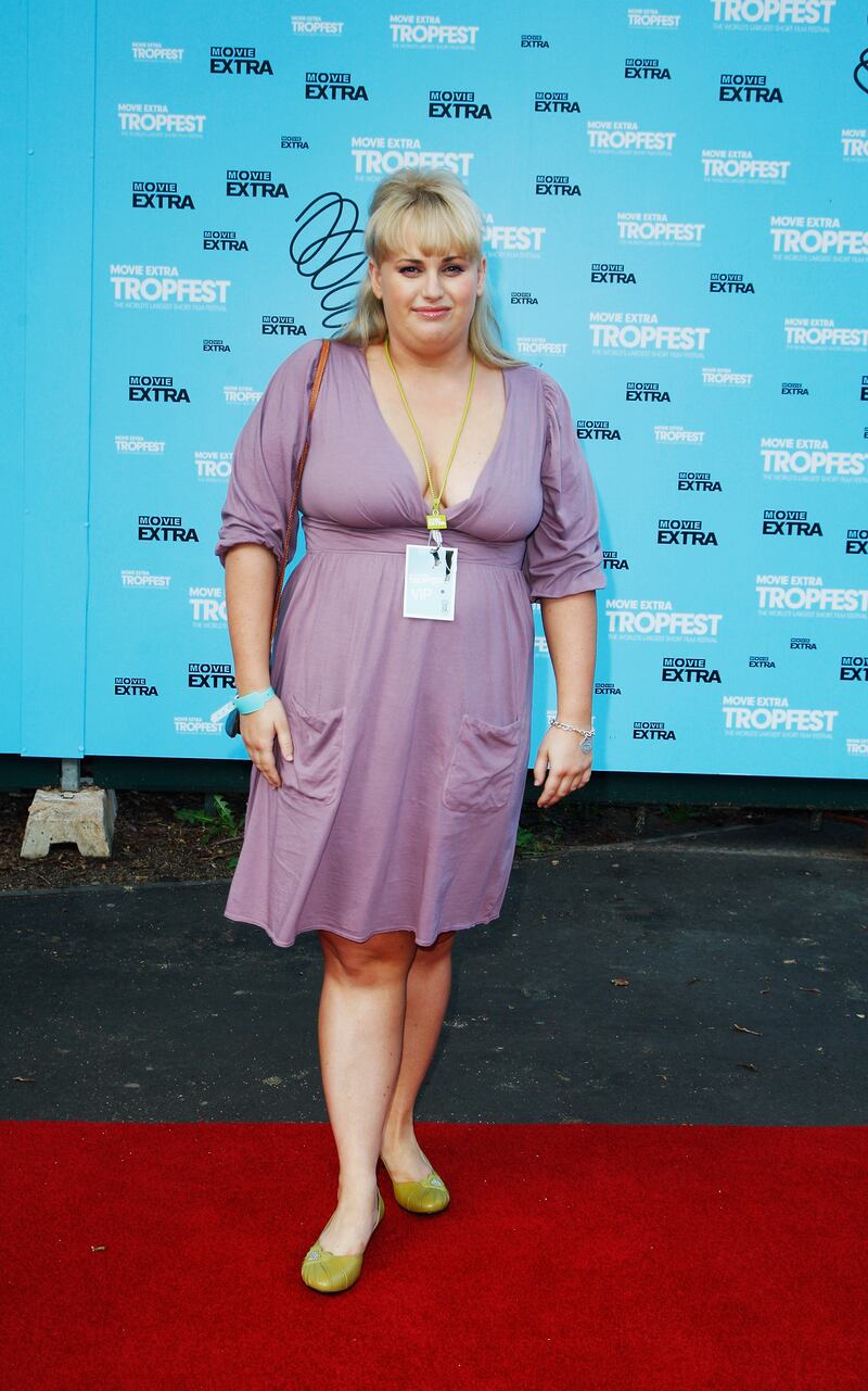 Rebel Wilson, wearing a purple dress, arrives for the Movie Extra Tropfest in Sydney on February 22, 2009. Getty Images
