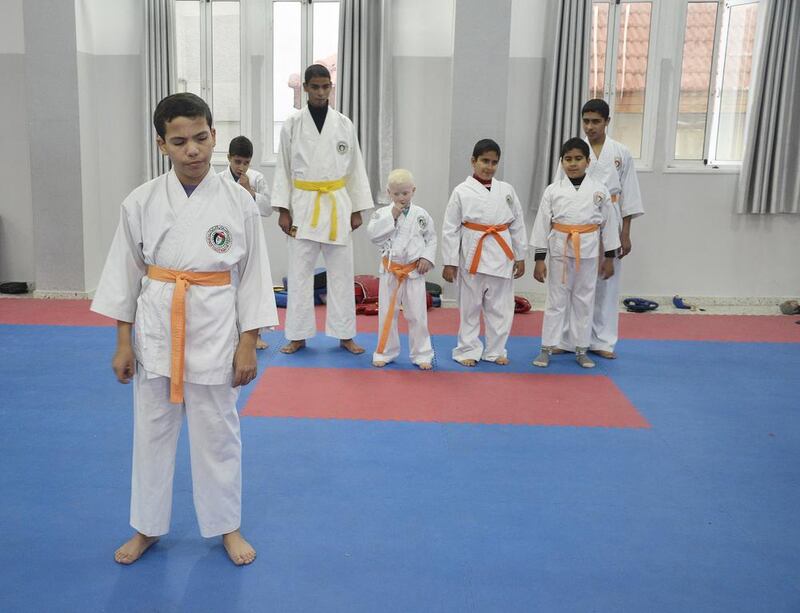 Mohammed Mahane, 13, waits for the next exercise during his karate class in Gaza City. Kate Shuttleworth for The National