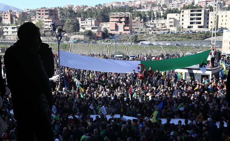 Algerian people protest demanding political change as they mark the second anniversary of mass protests in the town of Kherrata, east of Algiers. EPA
