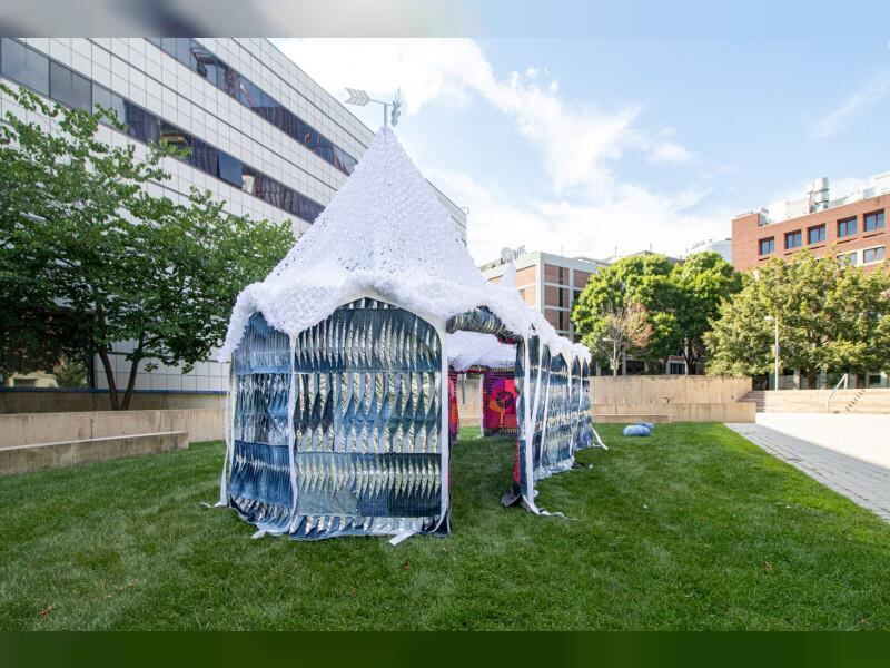 A portable shelter made from recyclable materials by Syrian refugees is on display at Sharjah Museum of Islamic Civilisation. Wam