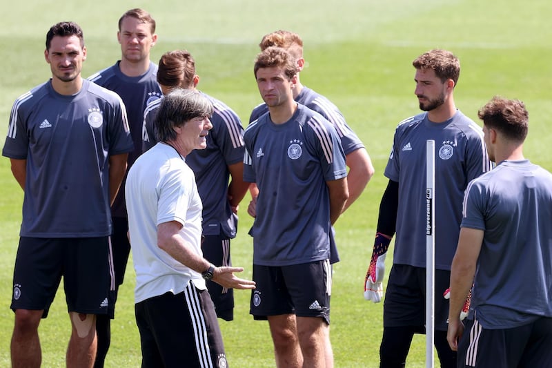 Joachim Low speaks to his players. Getty