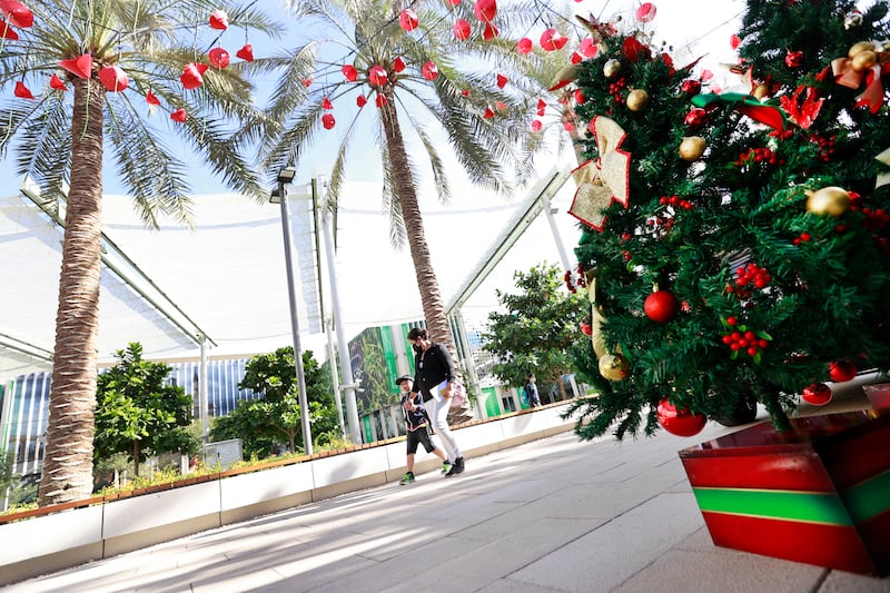 Palm trees get into the Christmas spirit around Jubilee Park.