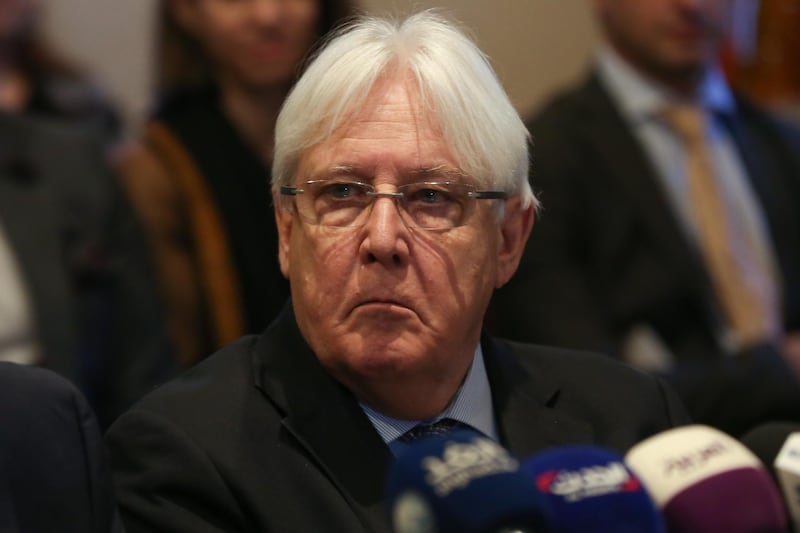 epa07344754 UN Special Envoy to Yemen Martin Griffiths looks on during a meeting with members of the Houthi delegation and representatives of the Government of Yemen in Amman, Jordan, 05 February 2019. The Supervisory Committee is due to discuss the steps taken by the government of Yemen and Ansar Allah, to finalize the lists of prisoners to be exchanged to advance the implementation of the agreement signed during peace talks in December 2018.  EPA/ANDRE PAIN