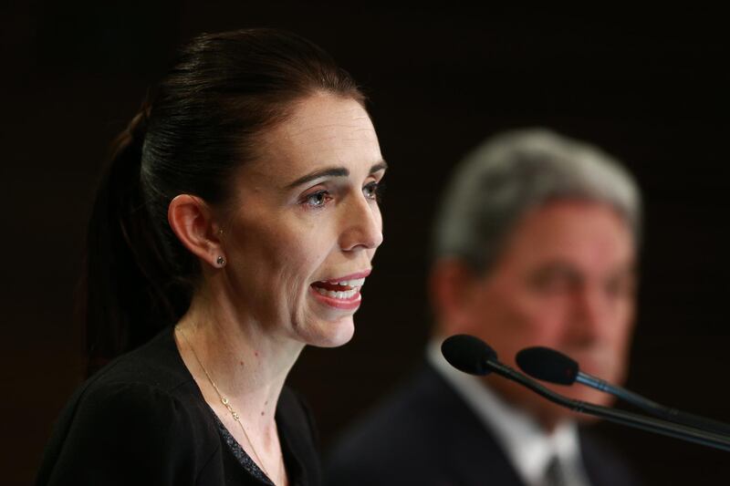 WELLINGTON, NEW ZEALAND - MARCH 18: Prime Minister Jacinda Ardern and Deputy Prime Minister Winston Peters speak to media during a press conference at Parliament on March 18, 2019 in Wellington, New Zealand. Prime Minister Jacinda Ardern said 'our gun laws will change' in a press conference following attacks on two Christchurch mosques that killed 50 people on Friday, March 15. The alleged gunman reportedly wielded two semiautomatic weapons and 3 rifles during the attack. (Photo by Hagen Hopkins/Getty Images)