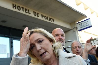 Marine Le Pen (L), leader of French far-right party Rassemblement National. AFP