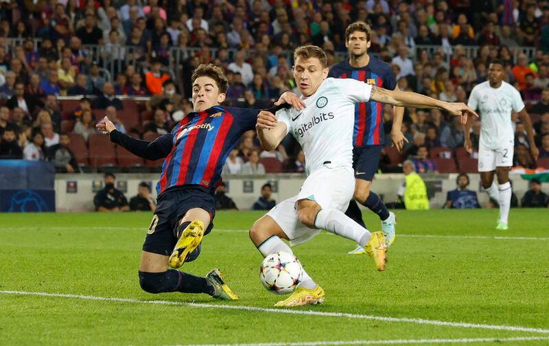 Inter Milan's Nicolo Barella levels at 1-1. Reuters