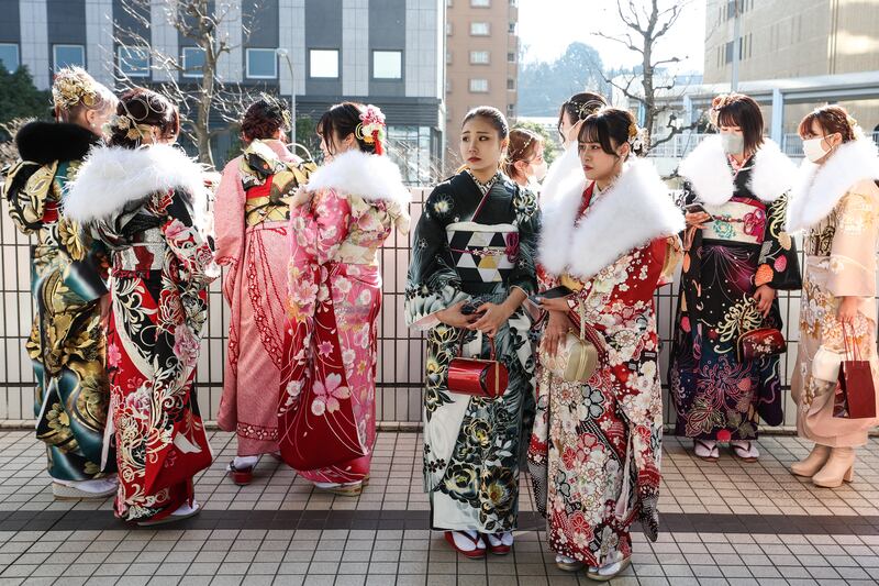 Women wear kimonos to a gathering for 20 year olds in Yokohama, Japan. Getty Images