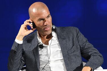 Real Madrid manager Zinedine Zidane during the Dubai Artificial Intelligence in Sports conference. AFP