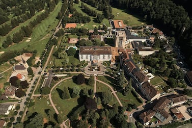 Aerial view of the Grand Resort Bad Ragaz, Switzerland. Guests have flocked to a spring at the nearby Tamina Gorge since the 13th Century. Image courtesy of Grand Resort Bad Ragaz AG