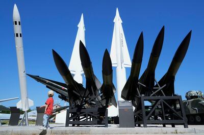 South Korean and US missiles are displayed at Korea War Memorial Museum in Seoul. AP