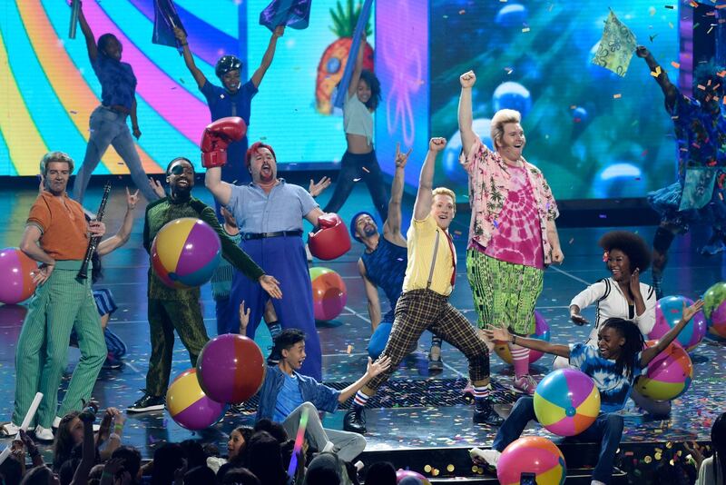 The cast of 'SpongeBob SquarePants: The Musical' performs. AP