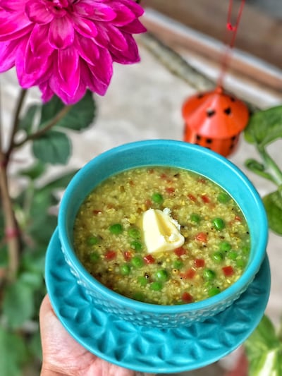 Using different grains provides various nutrient dense options. Seen here, khichdi with broken wheat, pearl millets, rice, lentils, quinoas, spices and vegetables. Photo: Kishi Arora