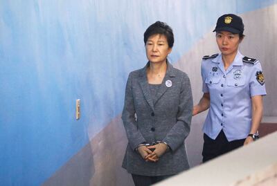 Former South Korean president Park Geun-hye arrives at a court in Seoul in 2017. Reuters