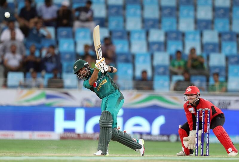 Dubai, United Arab Emirates - September 16, 2018: Babar Azam of Pakistan bats in the game between Pakistan and Hong Kong in the Asia cup. Sunday, September 16th, 2018 at Sports City, Dubai. Chris Whiteoak / The National