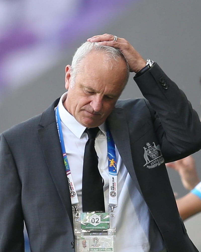 Graham Arnold head coach of Australia reacts as his side head to defeat.  EPA