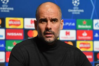 Manchester City's Spanish manager Pep Guardiola attends a press conference at City Football Academy in Manchester, north west England on November 25, 2019, on the eve of their UEFA Champions League football Group C match against Shakhtar Donetsk. / AFP / Paul ELLIS
