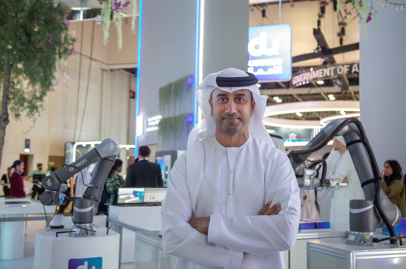 Du chief executive Fahad Al Hassawi at the company's pavilion at the Gitex Global technology conference in Dubai. Leslie Pableo / The National