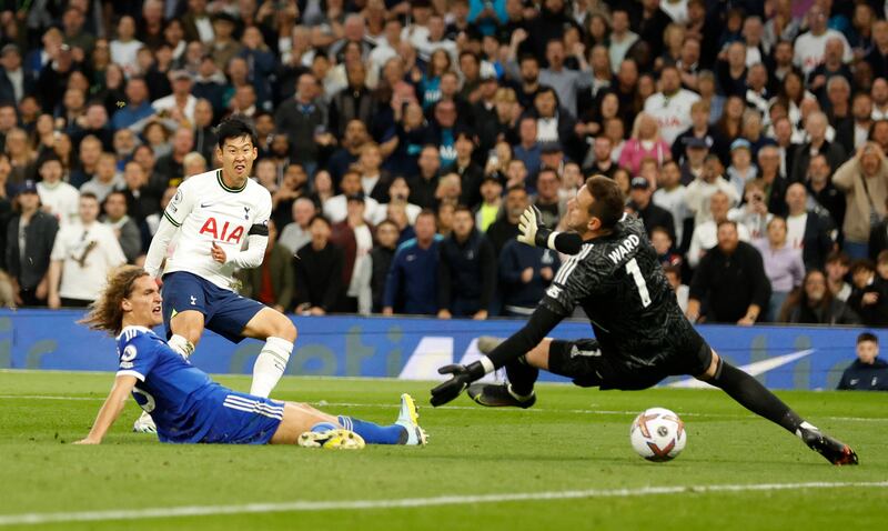 Son Heung-min scores Tottenham's sixth goal. Action Images