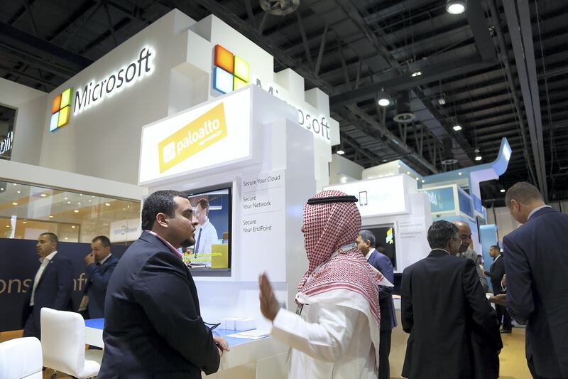 Dubai, 08, Oct, 2017 : Visitors browse the Microsoft stands  during the  37th Gitex Technology Week at the World Trade Centre in Dubai. Satish Kumar / For the National