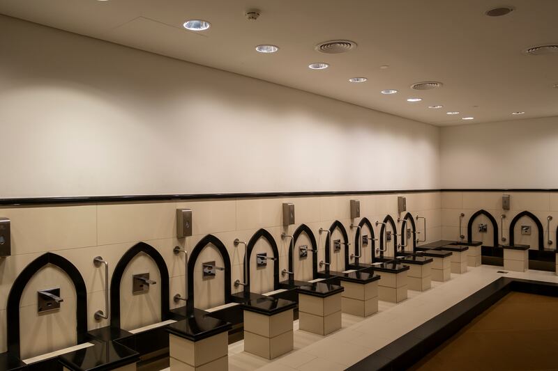 The ablution area in the Mall of the Emirates prayer room has Islamic motifs. Antonie Robertson / The National