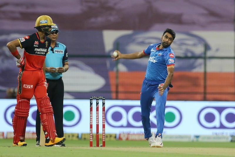 Ravichandran Ashwin of Delhi Capitals bowls during match 55 of season 13 of the Dream 11 Indian Premier League (IPL) between the Delhi Capitals and the Royal Challengers Bangalore at the Sheikh Zayed Stadium, Abu Dhabi in the United Arab Emirates on the 2nd November 2020.  Photo by: Vipin Pawar  / Sportzpics for BCCI