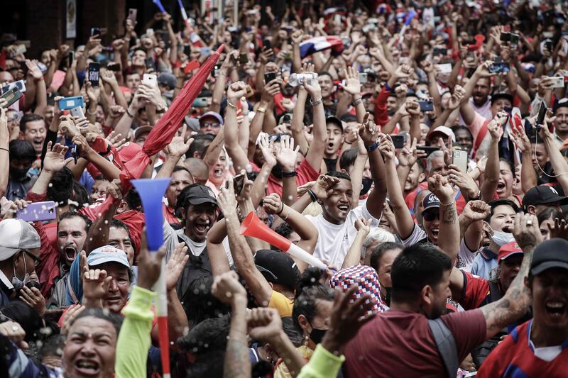 Costa Rican fans celebrate in San Jose after their team qualified for the Qatar 2022 World Cup. EPA