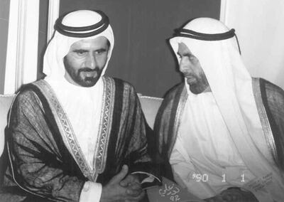 Sheikh Mohammed bin Rashid, Vice President and Ruler of Dubai, with Abdulla Al Ghurair, founder of the Abdulla Al Ghurair Foundation, in 1990. Photo: Abdulla Al Ghurair Foundation