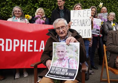 Vincent Phelan protesting outside the Iranian Embassy in Dublin. PA