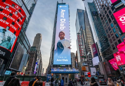 Amr Diab is taking centre stage in Spotify's Times Square billboard. Courtesy Spotify