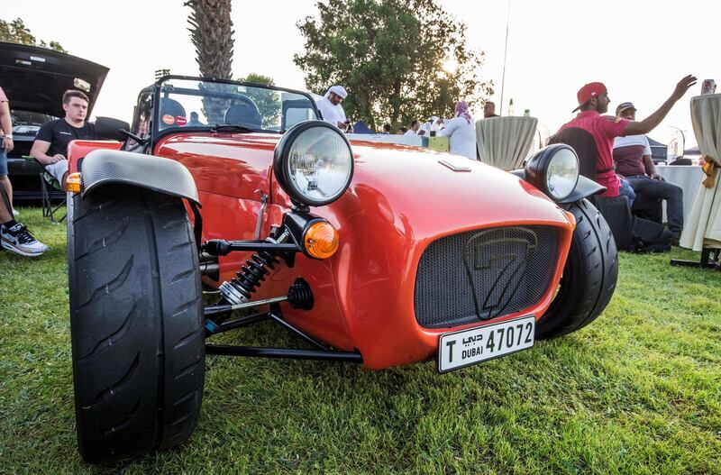 ABU DHABI, UNITED ARAB EMIRATES, 28 OCTOBER 2018 - A Caterham 270R  owned by Jack Fry at the Street Meet modified cars event, Abu Dhabi City Golf Club.  Leslie Pableo for The National for Adam Workman's story