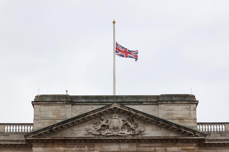 The Union Jack flag flies at half-mast at Buckingham Palace, London. Getty Images