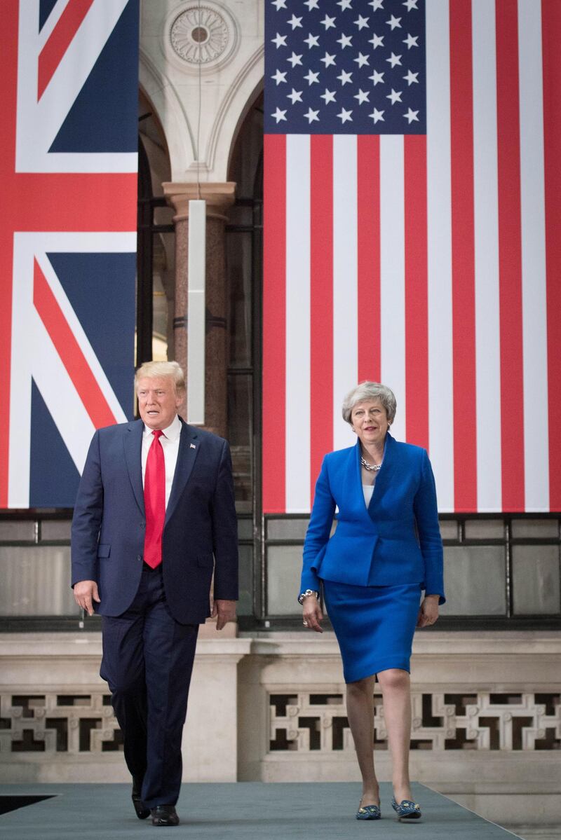 Donald Trump and Theresa May attend a joint press conference at the Foreign & Commonwealth Office during the second day of his state visit. Getty