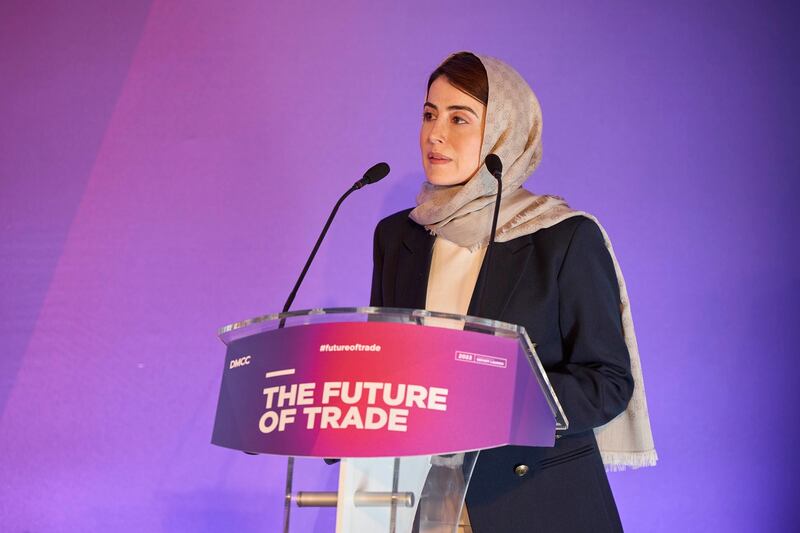 Feryal Ahmadi speaks at the launch of the DMCC's Future of Trade 2022 report in London. Photo: DMCC