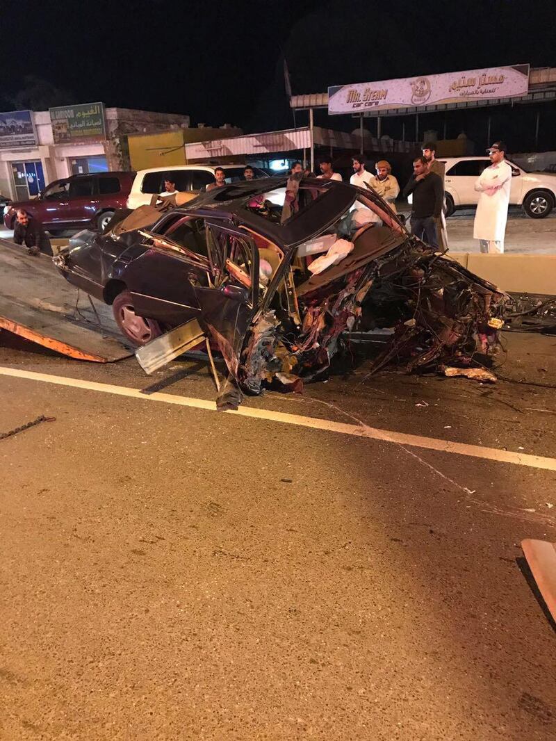 A person died and three passengers are injured in a car accident in Ras Al Khaimah on Friday. Courtesy RAK Police