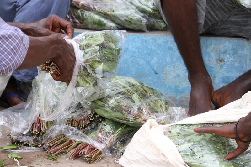 Bundles of qat are sorted at a fishing port in Djibouti before being transferred to the north of the country. This shipment is destined for the town of Obock, an hour-long speedboat ride across the Bay of Tadjoura from Djibouti’s capital. Maan Y Ahmed for The National