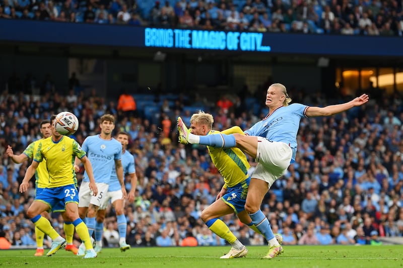 7) Haaland clearly enjoyed scoring a treble, so he helped himself to another in the 6-0 destruction of Nottingham Forest at Etihad Stadium on August 31, 2022. This was the first. Getty