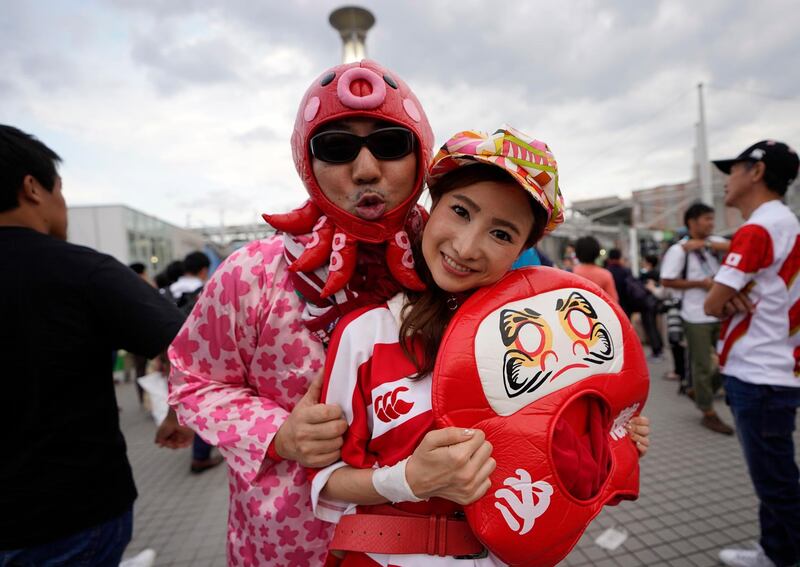 Rugby fans cheer for Japanese team prior to the opening match. EPA