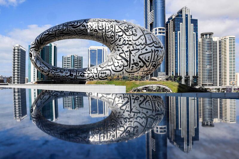 This picture taken on February 1, 2021 shows a view of the Museum of the Future in Dubai.  / AFP / GIUSEPPE CACACE
