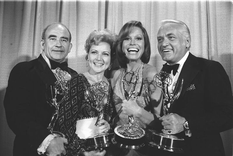 Ed Asner, Betty White, Mary Tyler Moore and Ted Knight in 1976. Getty Images