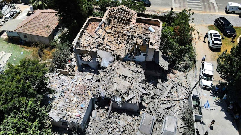 A heavily damaged house in a residential area in the city of Yehud, in central Israel. AFP