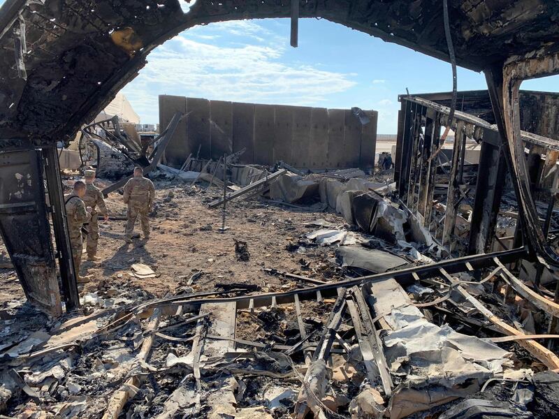 Damage at Ain Al Asad military airbase housing US and other foreign troops in the western Iraqi province of Anbar. AFP