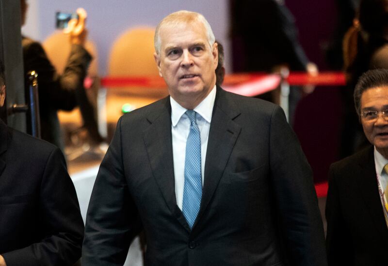 Britain's Prince Andrew arrives at ASEAN Business and Investment Summit (ABIS) in Nonthaburi, Thailand.  Prince Andrew wasn’t on trial in the Ghislaine Maxwell sex trafficking case, but her conviction is bad news for the man who is ninth in line to the British throne. AP