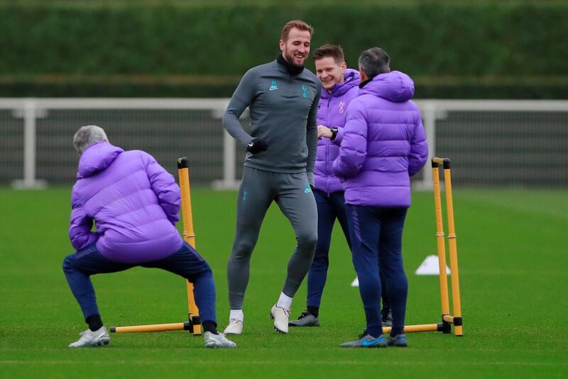 Tottenham's Harry Kane, centre, during training. Reuters