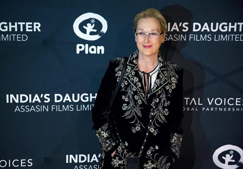 Actress Meryl Streep arrives for the premiere of the film India’s Daughter at Baruch College. AP