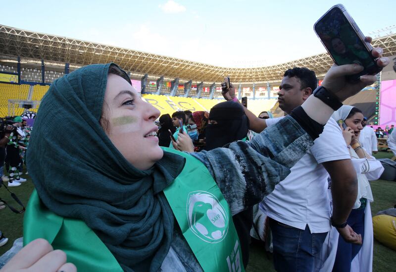 A Saudi Arabia fan takes a selfie. Reuters