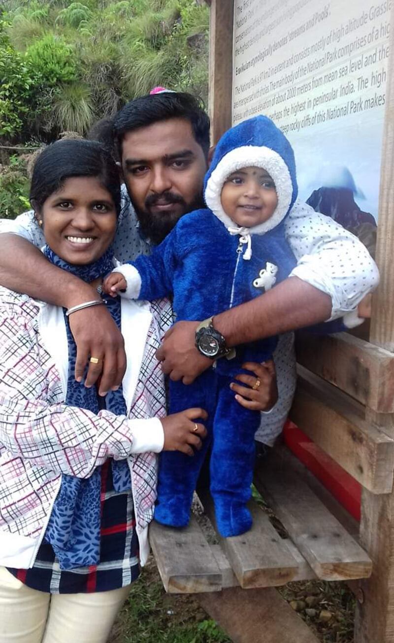 Chinchu Joseph with family in Kerala, India.