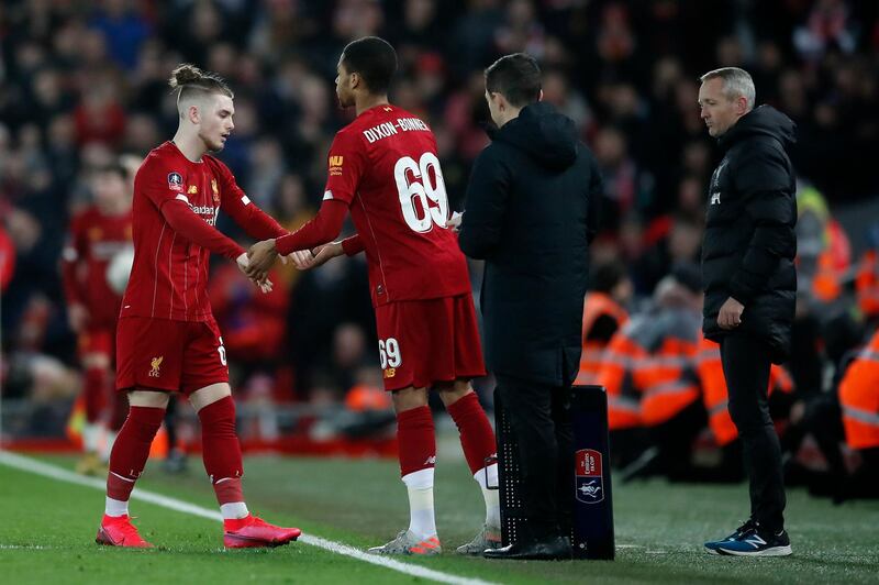 File photo dated 04-02-2020 of Liverpool's Harvey Elliott is subbed for Elijah Dixon-Bonner. PA Photo. Issue date: Thursday June 4, 2020. Teams will be allowed to make five substitutions per game upon the resumption of the Premier League, the governing body has announced. See PA story SOCCER Coronavirus. Photo credit should read Martin Rickett/PA Wire.