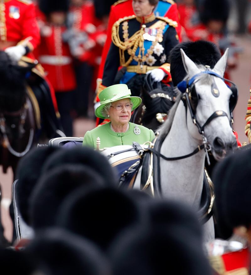 2007:  Queen Elizabeth becomes oldest UK monarch on her actual birthday of April 21, and celebrates on her sovereign birthday of June 16 during the annual Trooping the Colour Parade. Getty