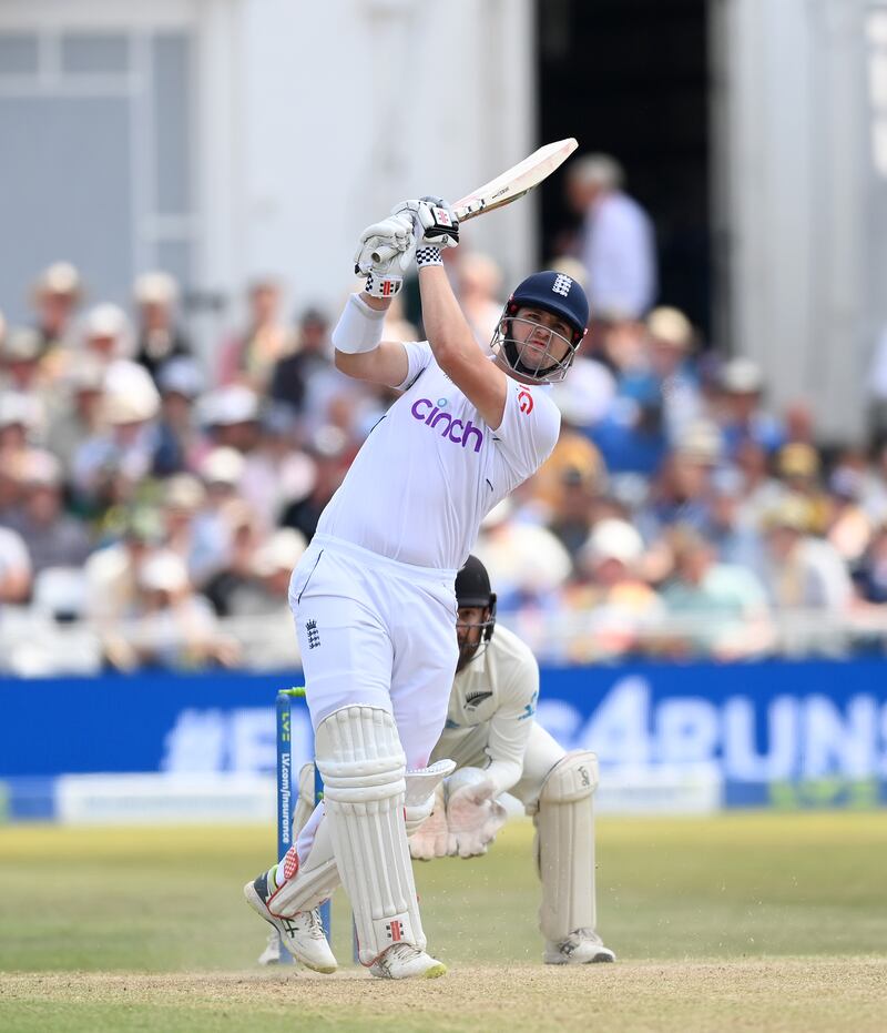 England opener Alex Lees hits a six on his way to 44. Getty