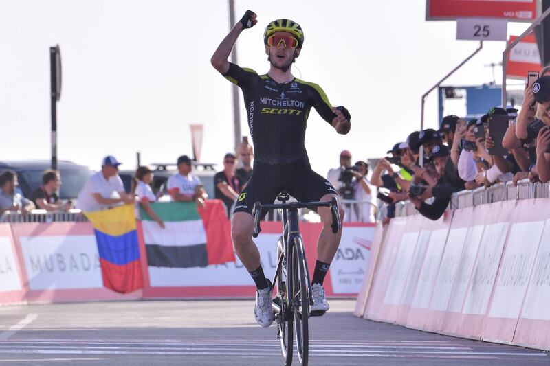 Adam Yates celebrates victory. AFP